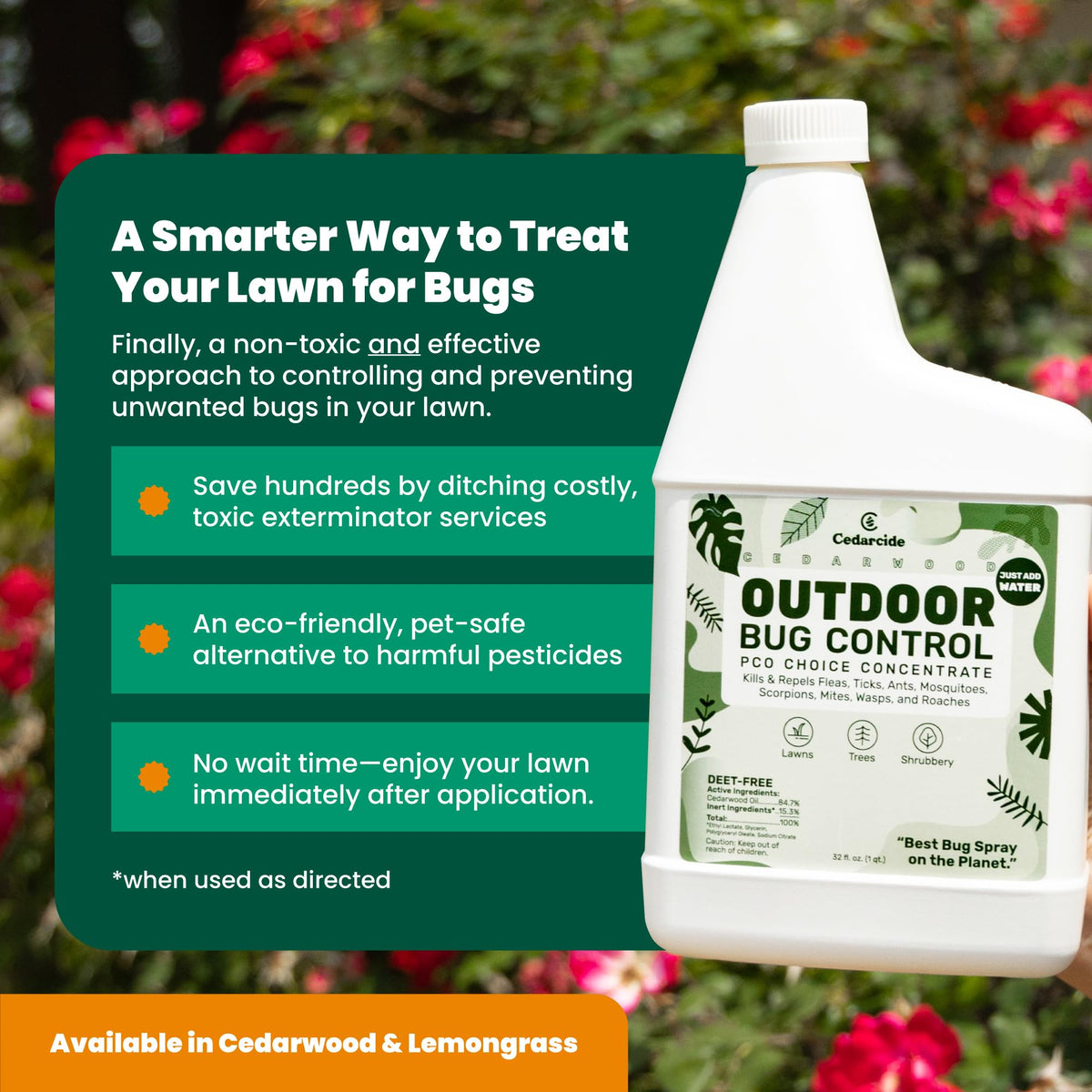 Cedarcide Outdoor Bug Control on the lawn during application for broad area protection.