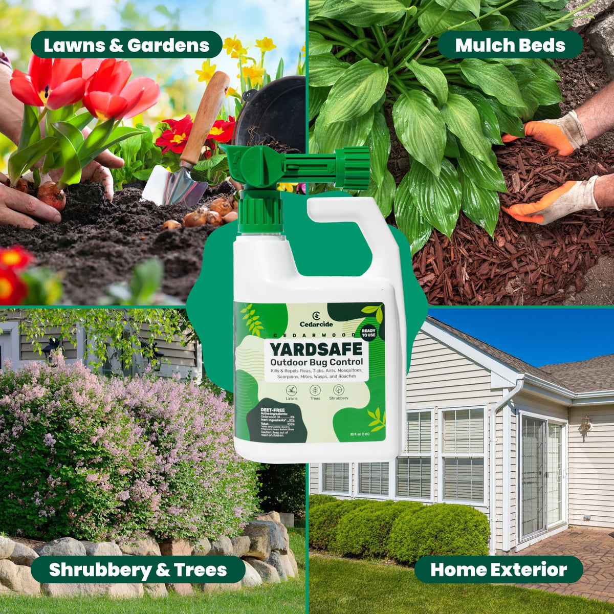 Cedarcide YardSafe being sprayed in backyard to deter mosquitoes and ticks.