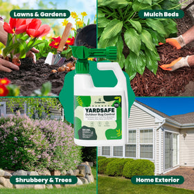 Cedarcide YardSafe being sprayed in backyard to deter mosquitoes and ticks.