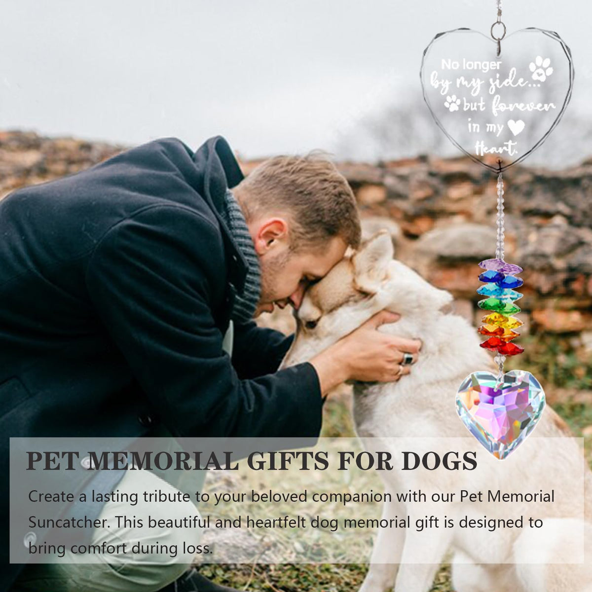 Ceegook dog memorial heart suncatcher on desk or shelf for daily comfort.