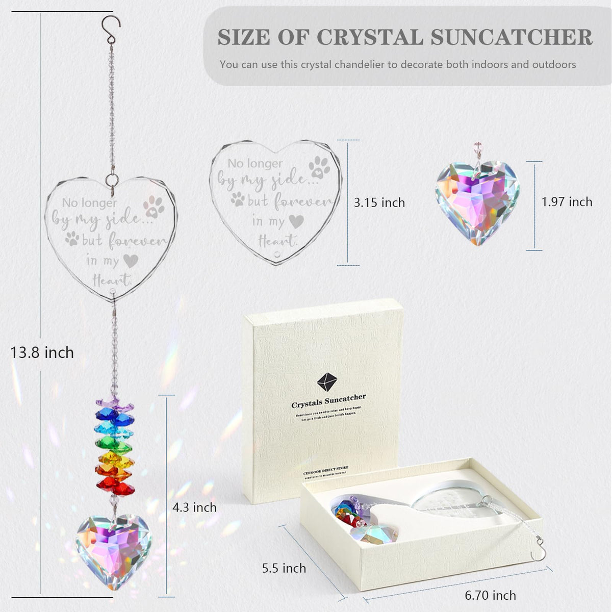 Ceegook dog memorial heart suncatcher hanging in window brightening space.