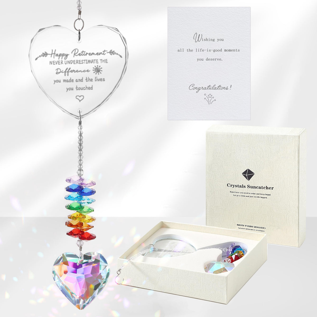 Ceegook retirement crystal suncatcher with heart prisms catching sunlight and brightening spaces