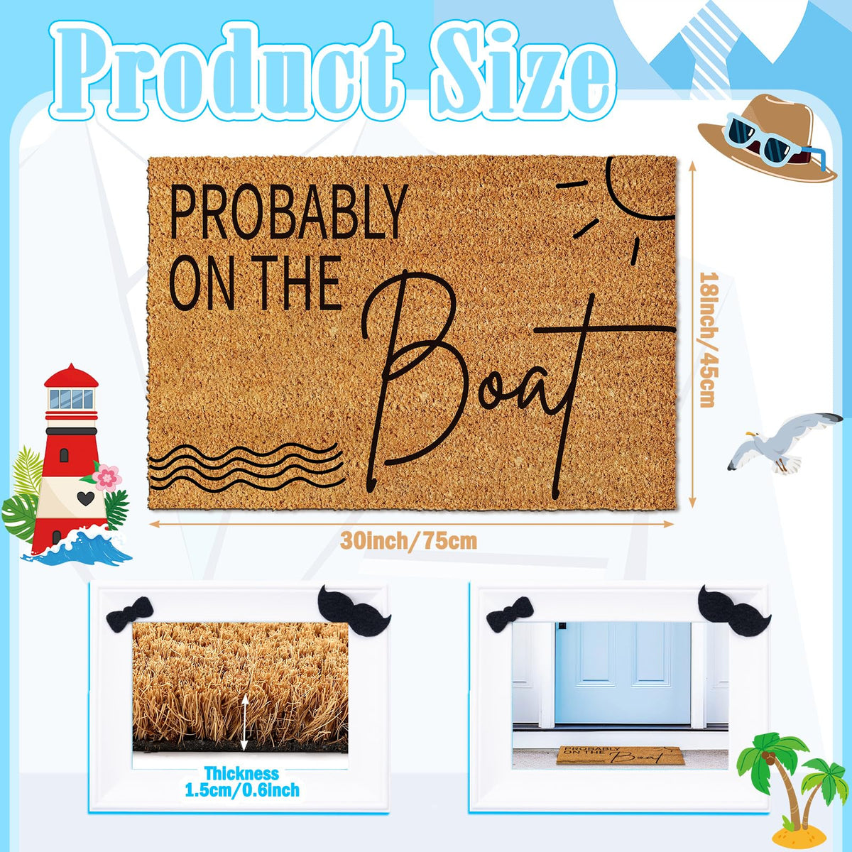 Ceenna coir doormat with weather resistant backing for outdoor or indoor use.