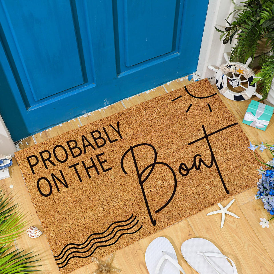 Ceenna summer coir doormat with probably on the boat motif for welcoming entrances.