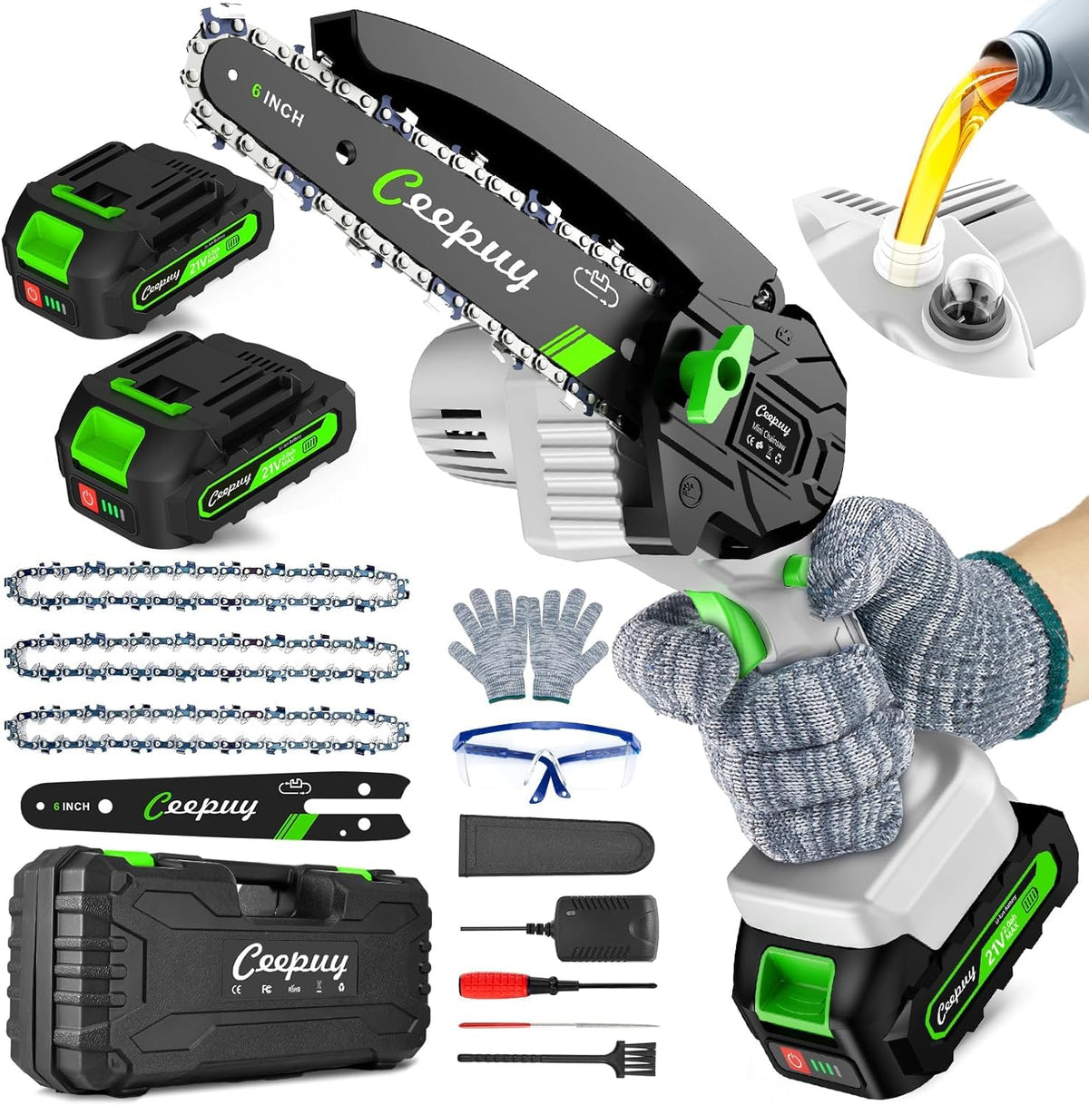 CEEPUY Mini Chainsaw cordless 6 inch motor for fast, efficient cutting