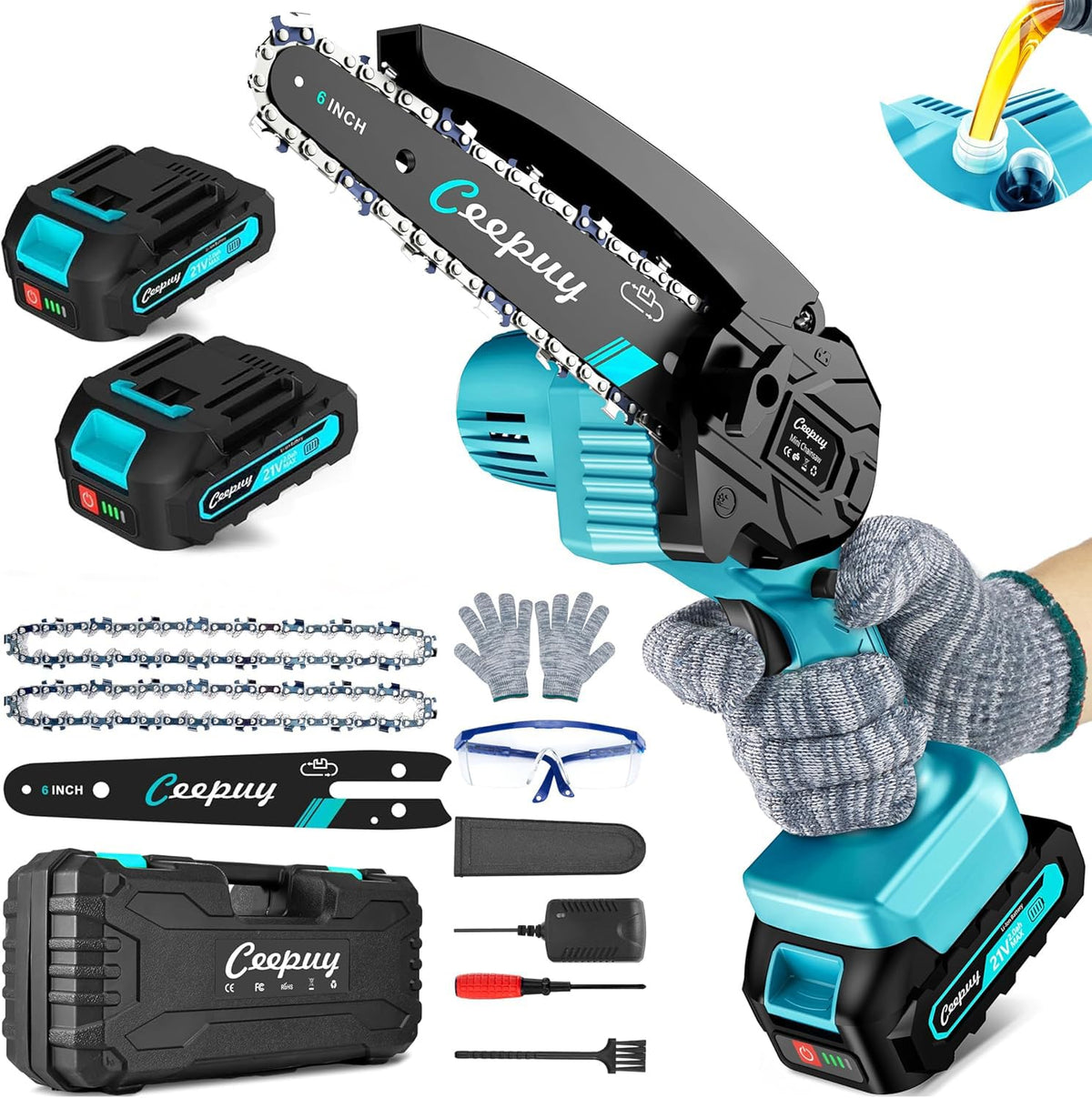 Ceepuy mini chainsaw motor close-up showing power for fast cuts