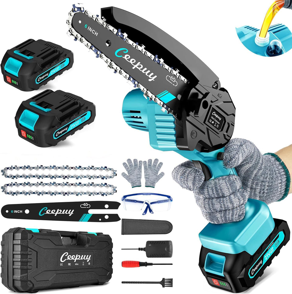 Ceepuy mini chainsaw motor close-up showing power for fast cuts
