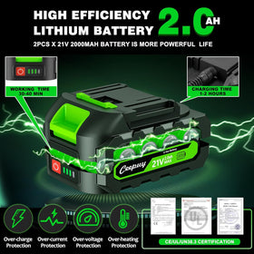 CEEPUY mini chainsaw battery pack provides long runtime and rechargeability.