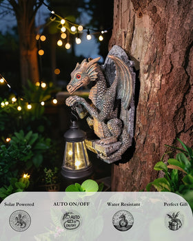 CeiooCei antique bronze dragon figurine provides outdoor lantern glow.