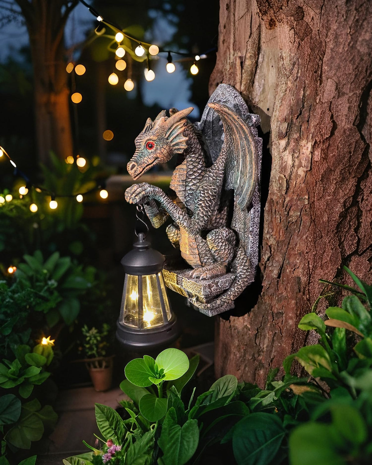 CeiooCei dragon sculpture at dusk emits ambient glow.