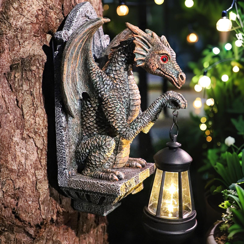 CeiooCei dragon statue solar lantern enhances garden ambiance.