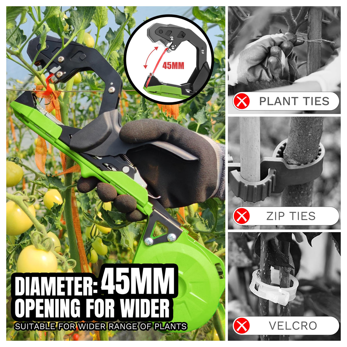 Cekegon plant tying machine side view showing lightweight design for portable gardening.