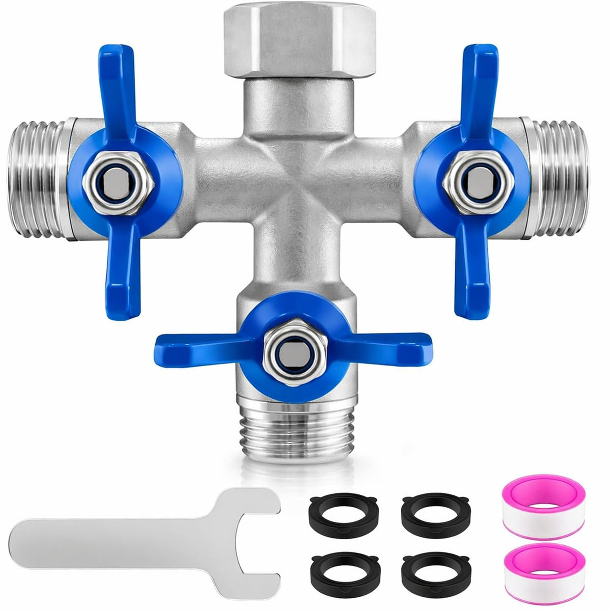 Cekwiet 304 stainless steel 3-way hose splitter for durable outdoor watering