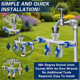 Universal 3/4-inch GHT connection fits standard outdoor faucets.
