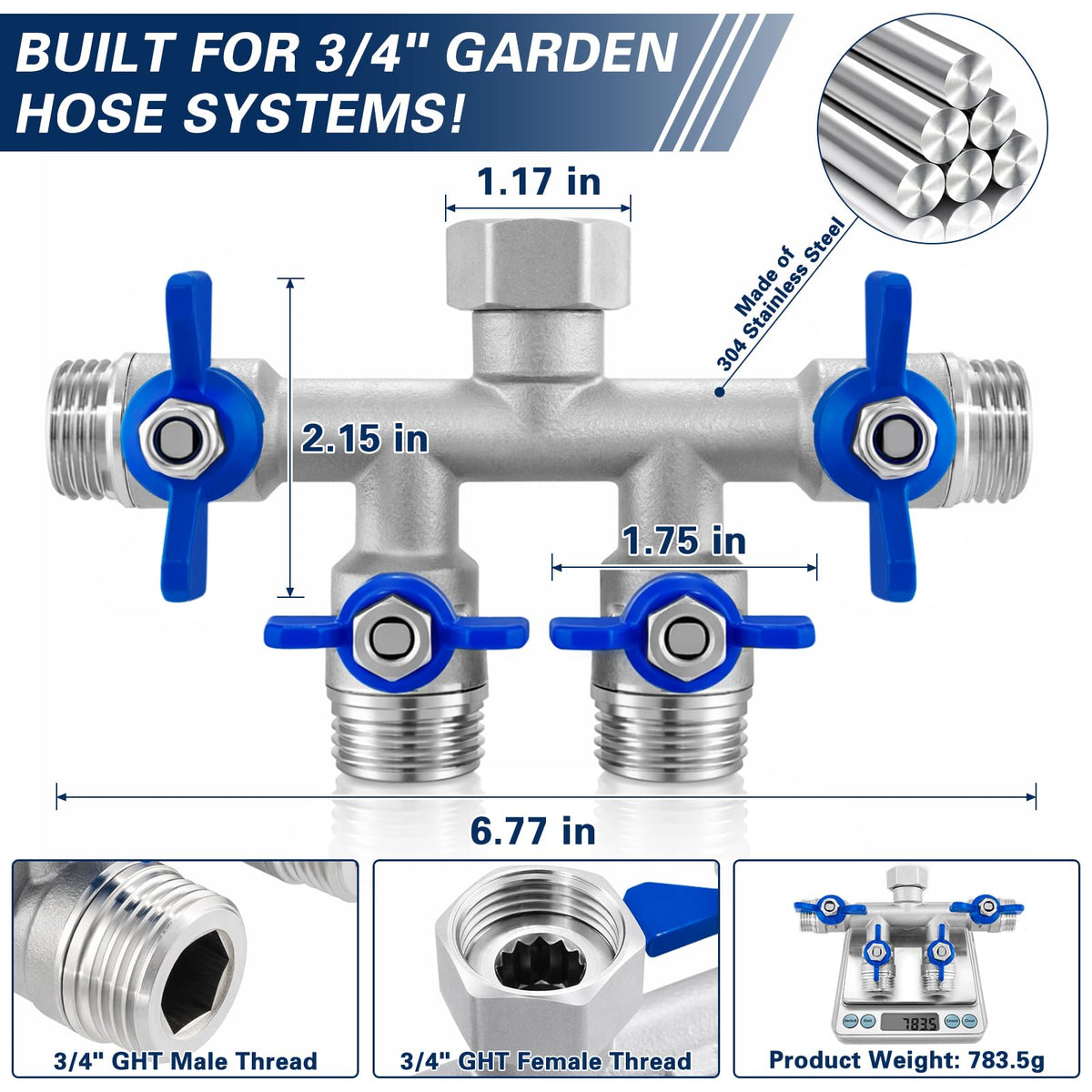 Independent outlets with valves for precise control of each connection.