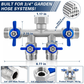 Independent outlets with valves for precise control of each connection.