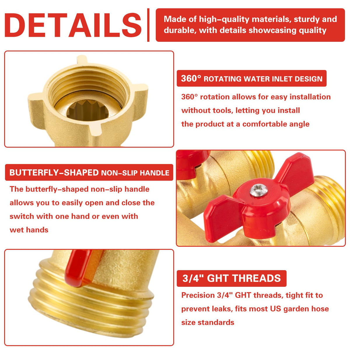 Cekwiet standard 3/4 inch GHT thread fits most faucets.