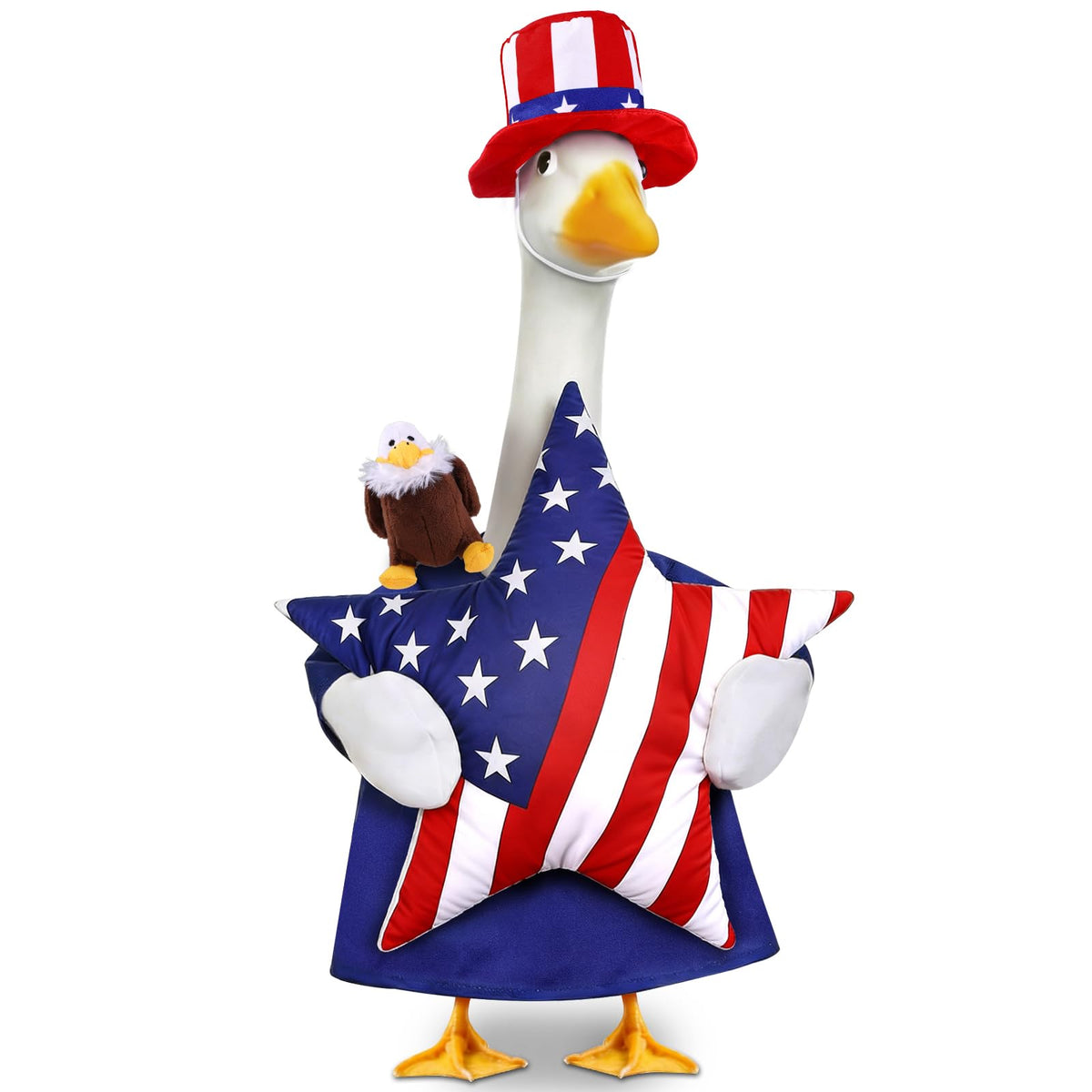 Celltestria star-costume for 23-inch goose adds patriotic flair to outdoor displays.