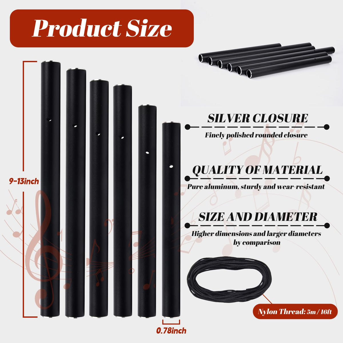 CELSOL black aluminum tubes 0.78 inch diameter enhance modern outdoor decor and sound.