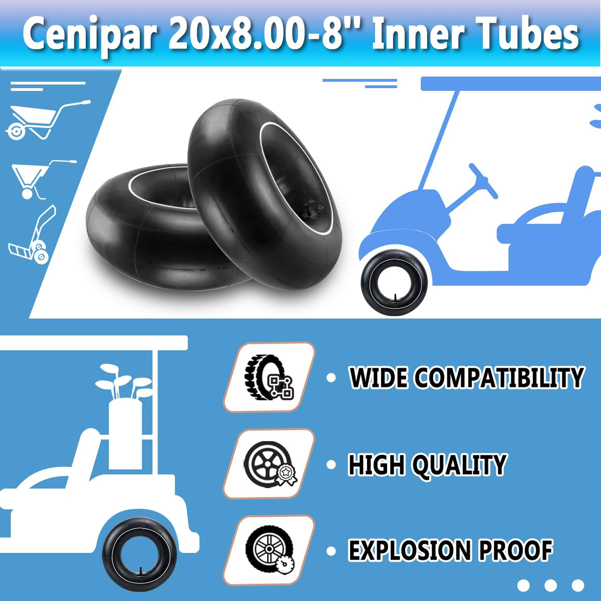 Cenipar 20x10-8 inner tube 2-pack for heavy-duty carts.