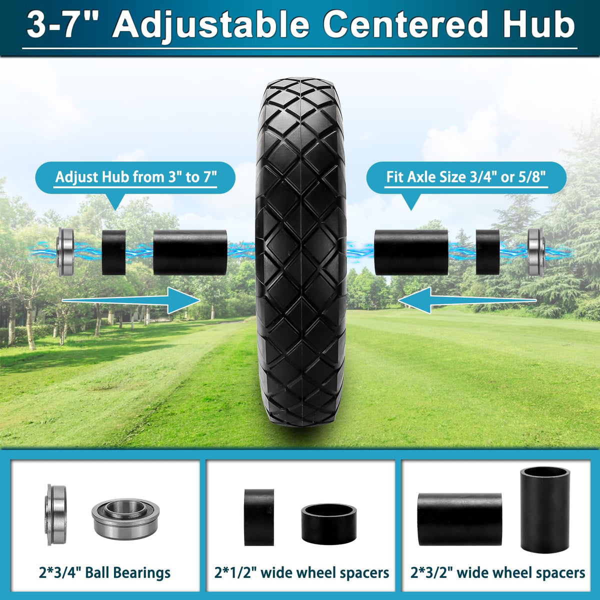 Cenipar hub and bearing compatibility close-up with 5/8 inch or 3/4 inch options