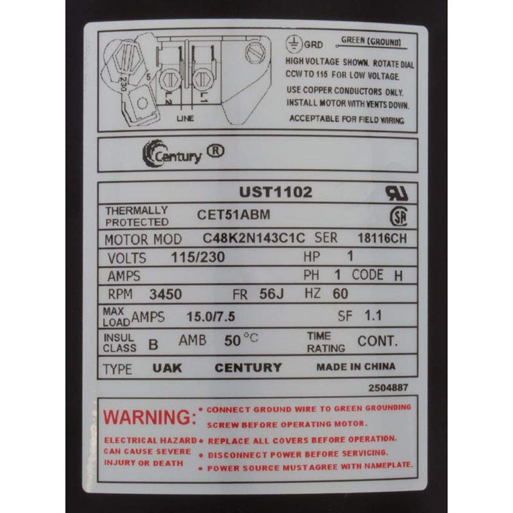 Century UST1102 round flange motor with simple wiring access for service