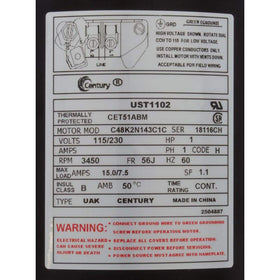 Century UST1102 round flange motor with simple wiring access for service