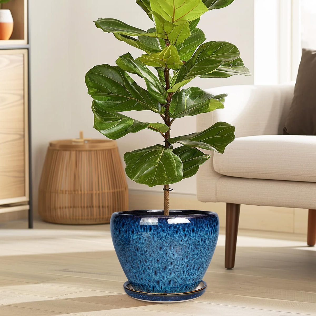 Ceramicfor blue glaze round planter with a modern finish for indoor and outdoor styling