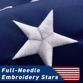 Cerbru US flag with sewn stripes withstands wind and rain for daily exterior display.