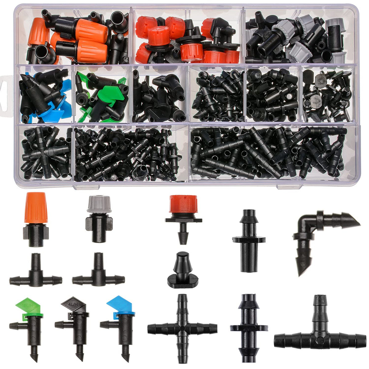 CESTAME 204Pcs barbed irrigation kit in box for easy garden setup