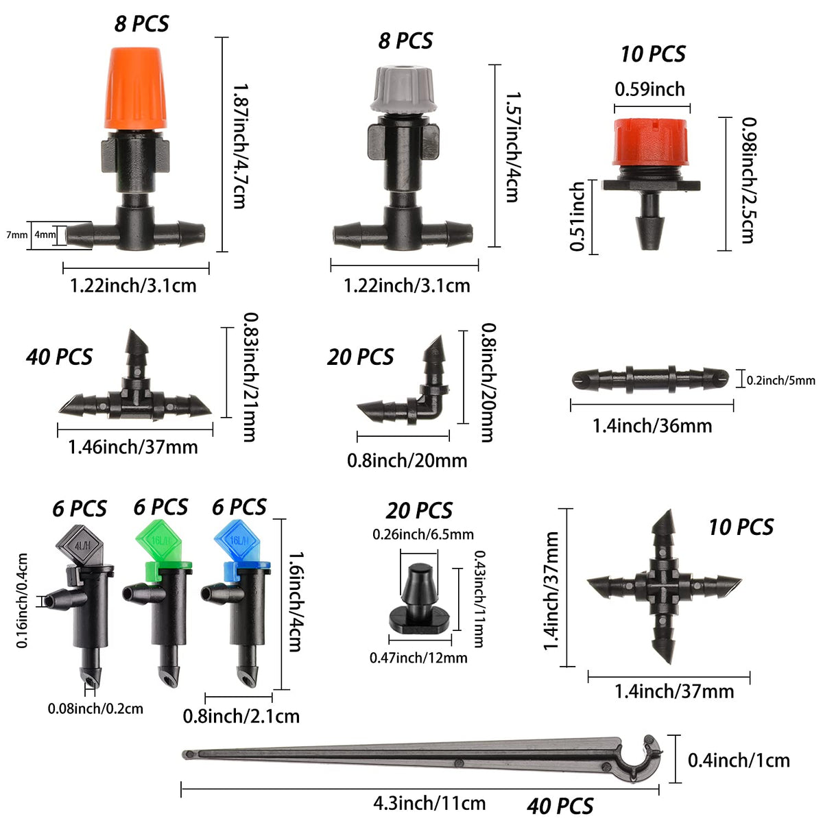 CESTAME straight barbs and tees for customizable drip layouts.