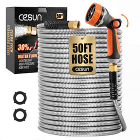 Cesun 50 ft metal garden hose, durable for yard tasks and everyday watering.