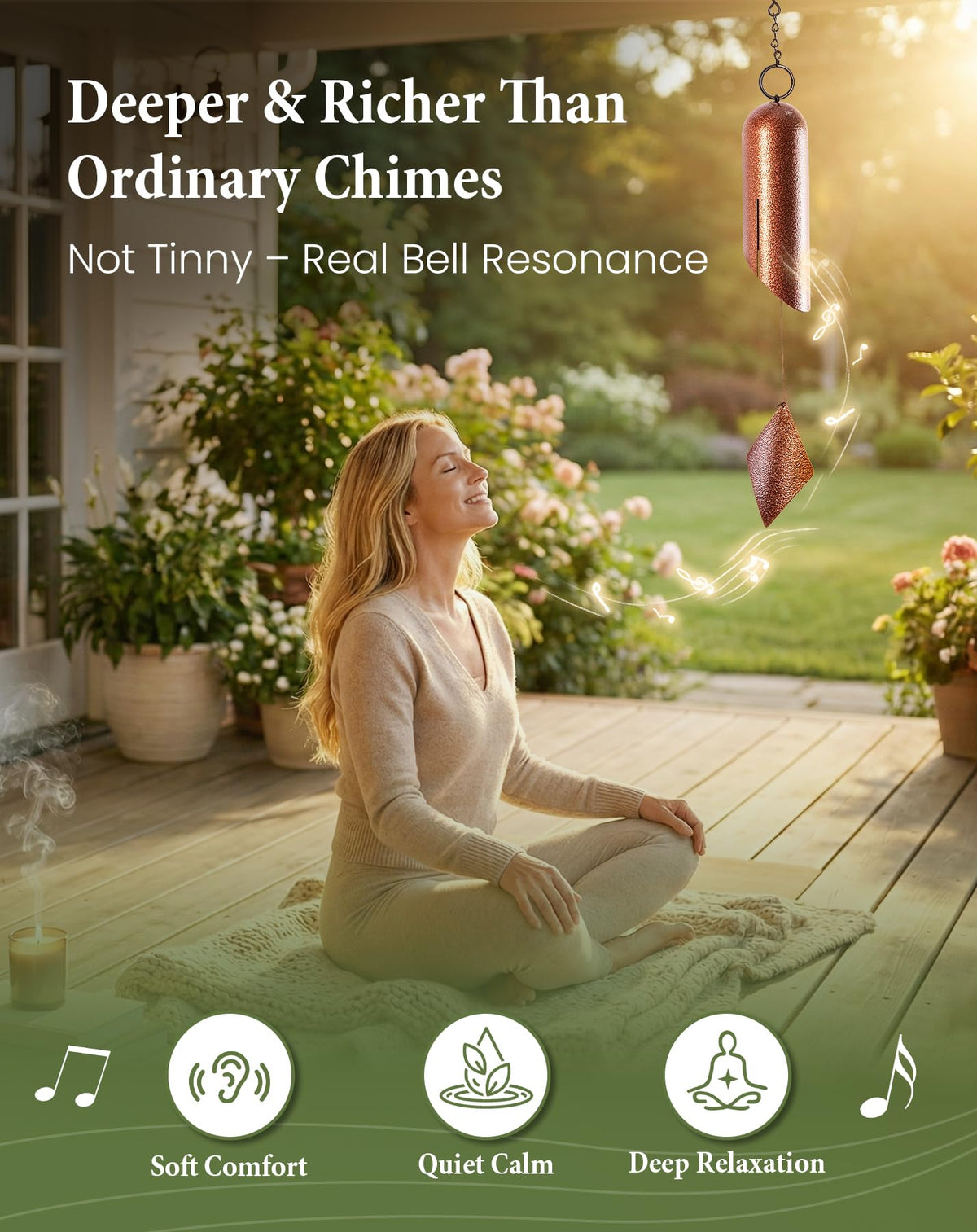 Cesun wind chime hanging on deck creates gentle immersive ambience