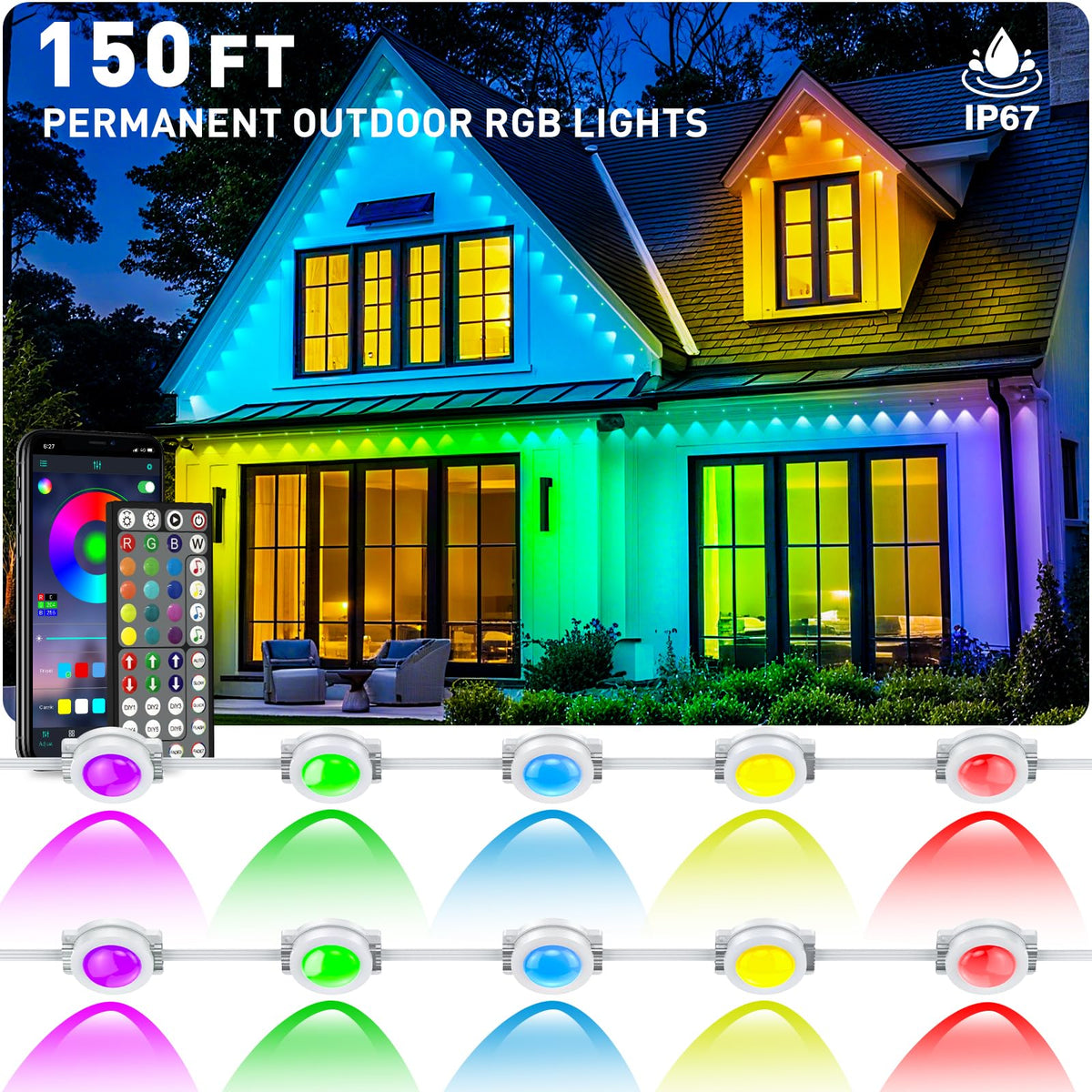 CETELUMA 150ft RGB lights on roof install for vivid holiday ambience