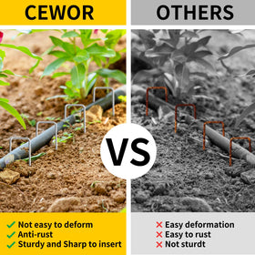 CEWOR 4-inch stakes secure fabric during installation.
