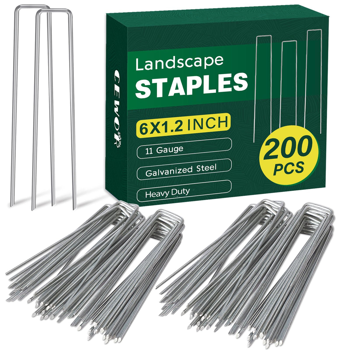CEWOR 6-inch landscape staples pack secures turf and fabric effectively.