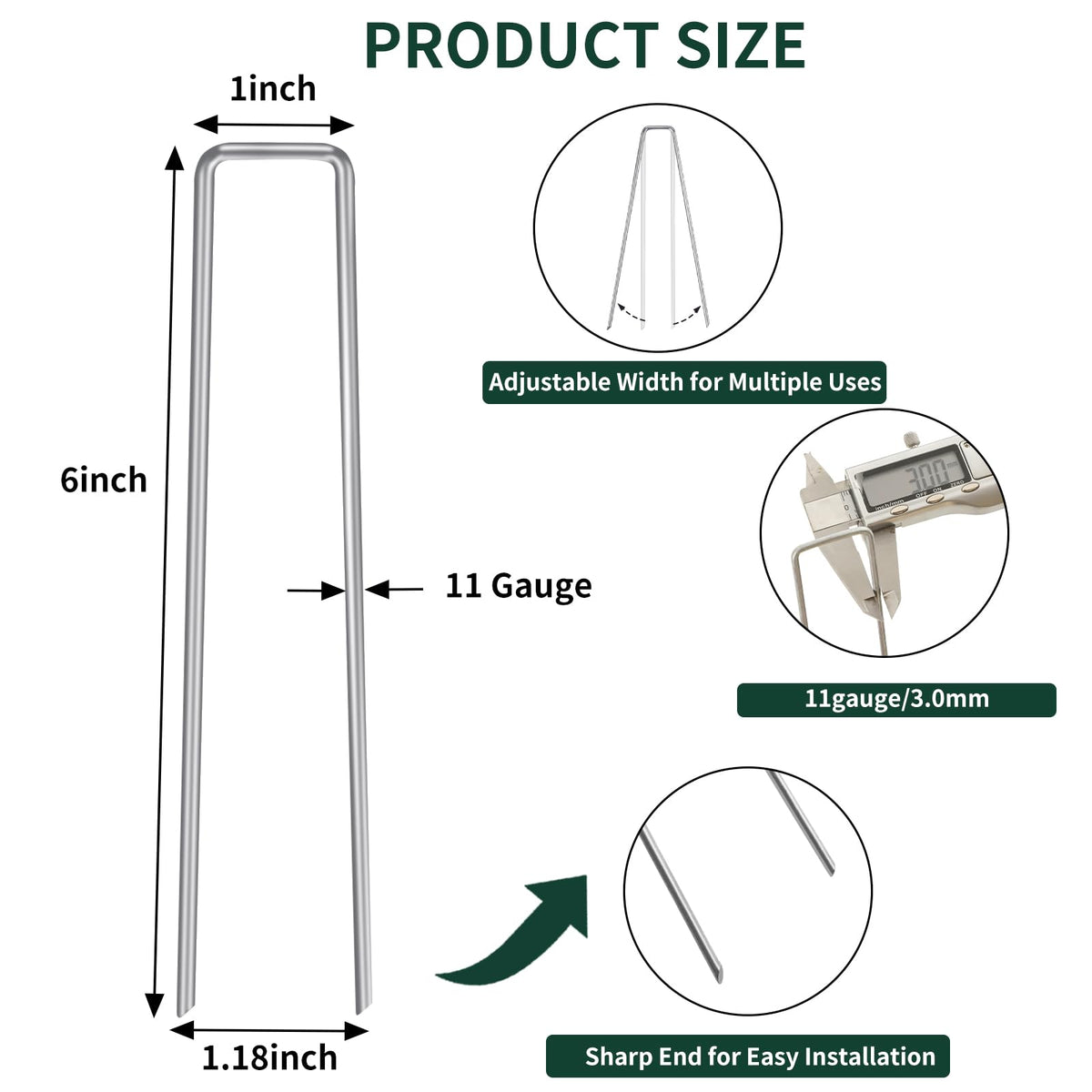CEWOR galvanized 6-inch stakes, 11-gauge, sturdy for fencing and irrigation setups.