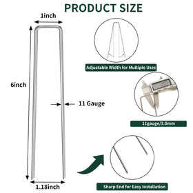 CEWOR galvanized 6-inch stakes, 11-gauge, sturdy for fencing and irrigation setups.