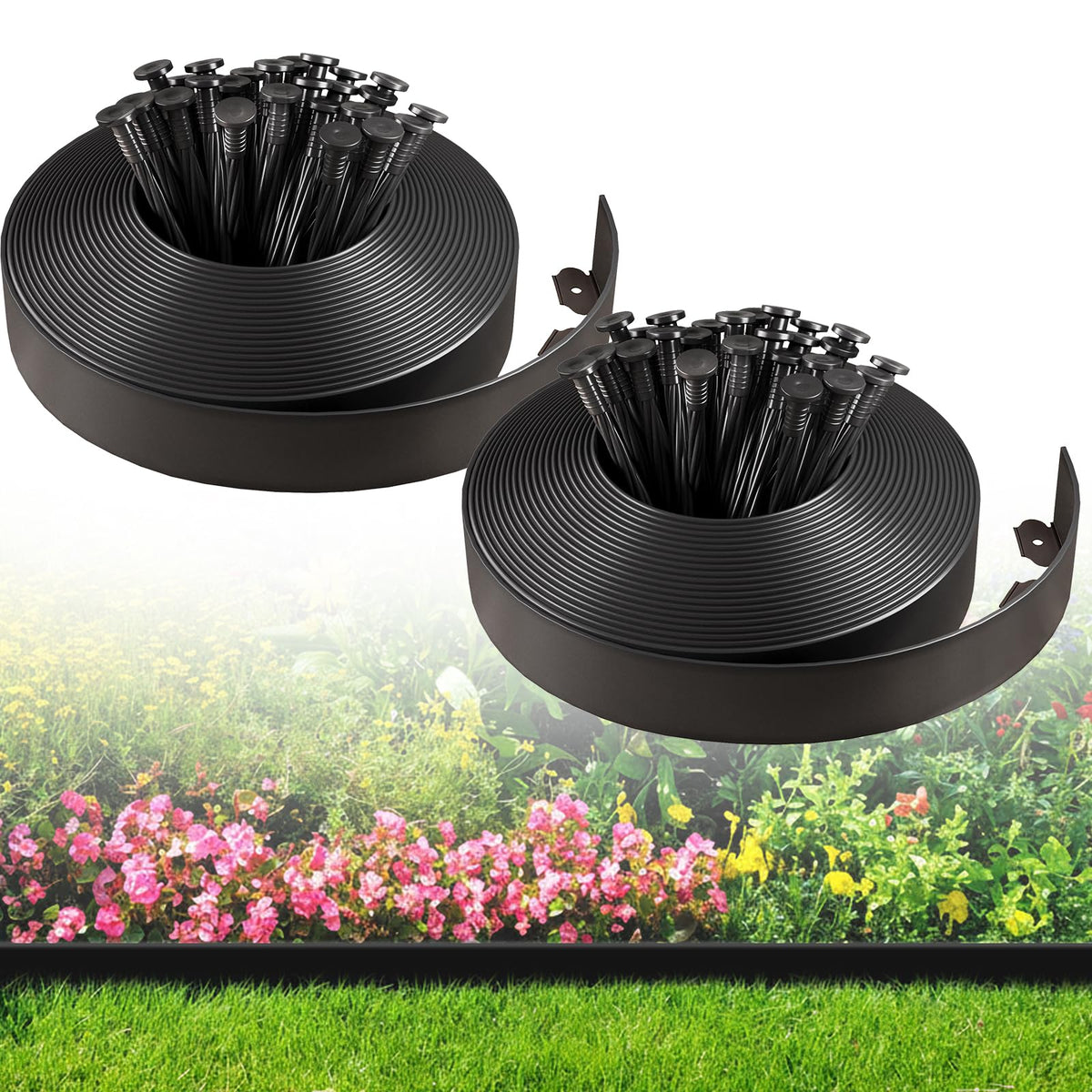 CEWOR garden edging border 110ft roll outlines a long lawn area for clean edges.