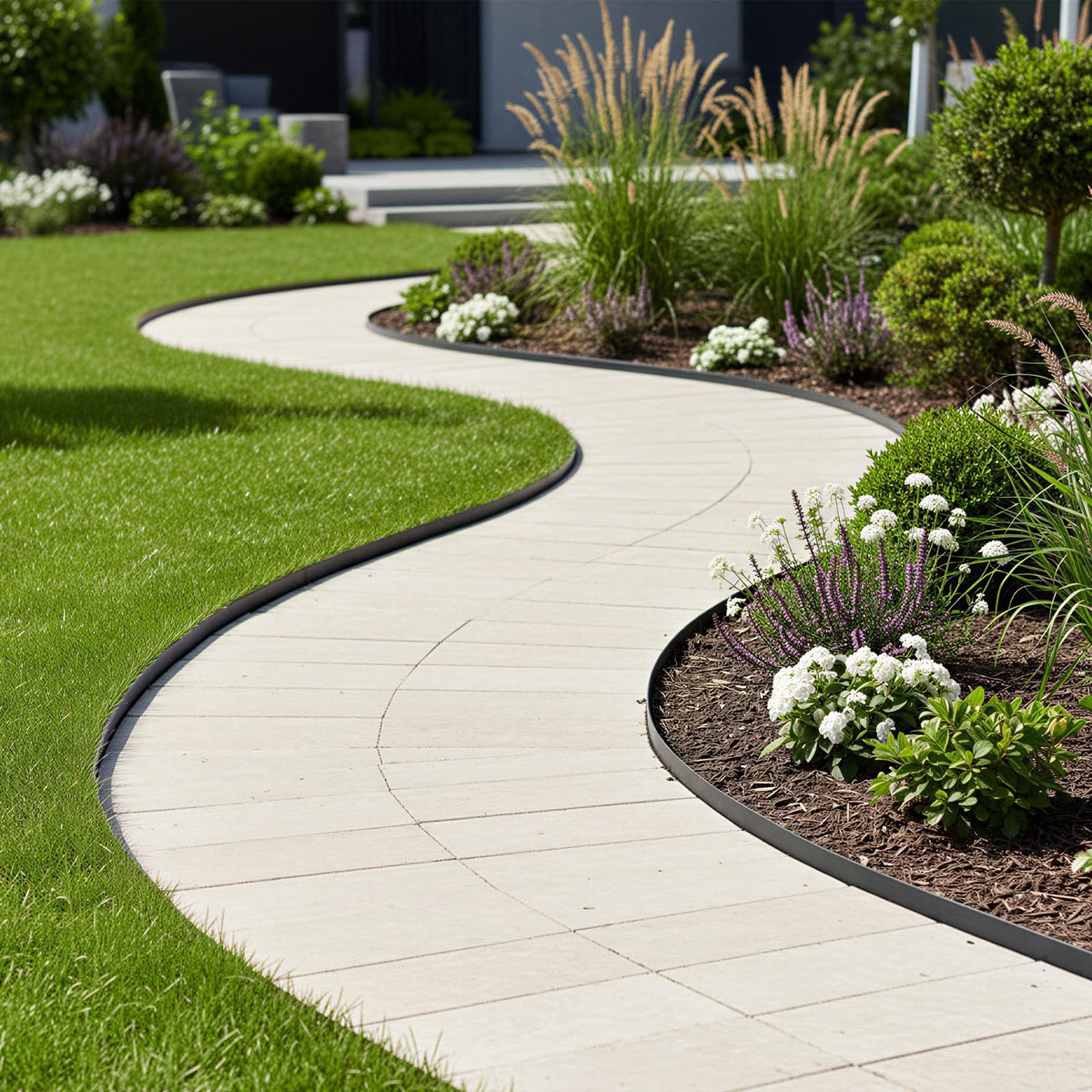 CEWOR landscape edging along curved paths for clean, professional edges.