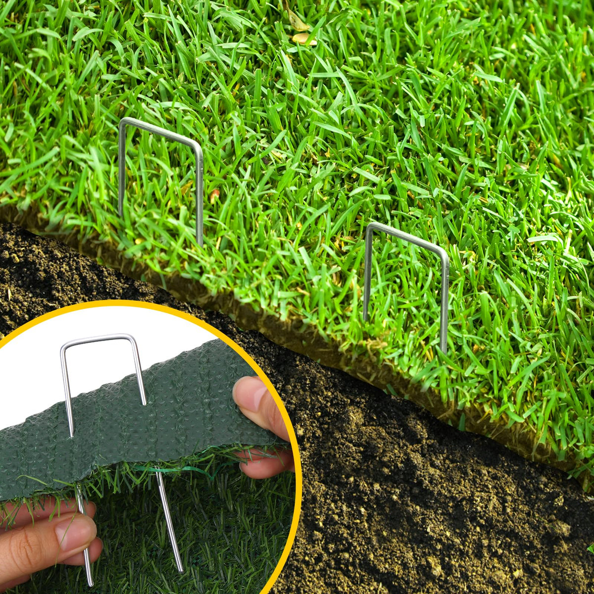 CEWOR lawn and turf stakes support patches securely