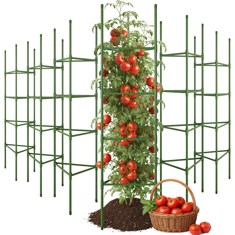 CEWOR tomato cage six-pack with 63-inch height for tall, stable support