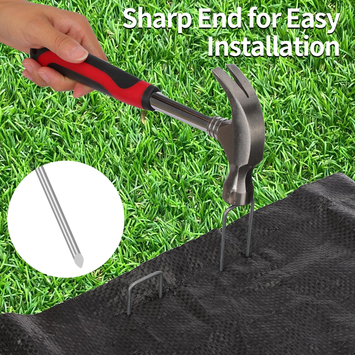 CEWOR U-shaped ground stakes provide secure anchoring in soil.