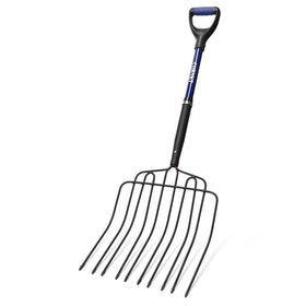 CGRNKT 10-tine pitch fork with wide head for moving bulk mulch quickly.