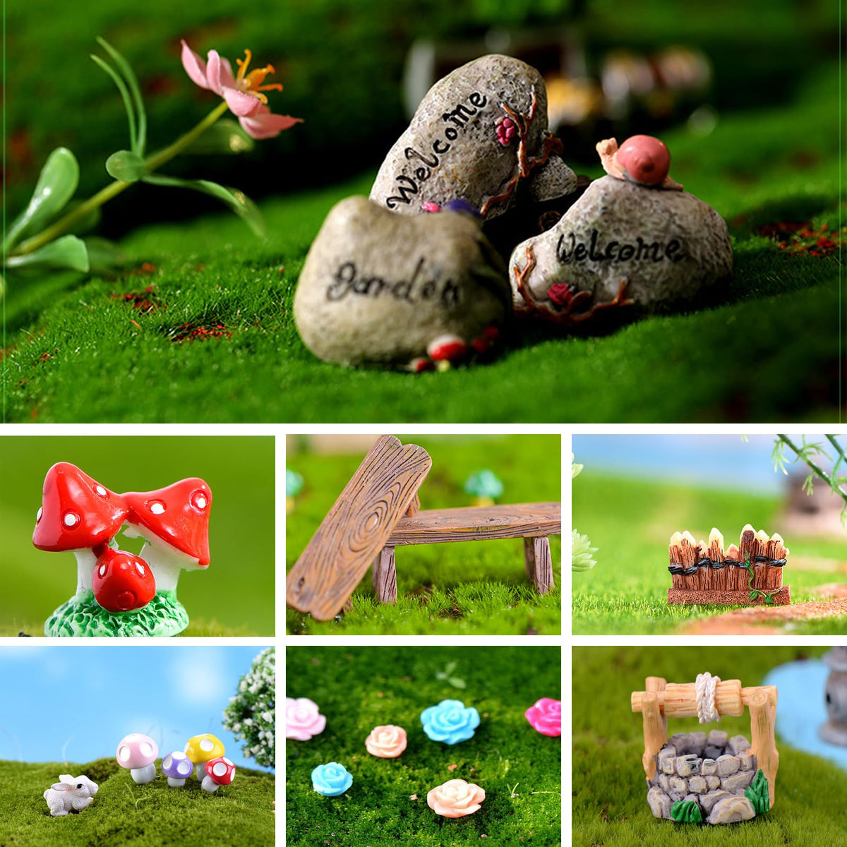 CHAKANLX mini table and chairs create cozy seating in your fairy landscape.