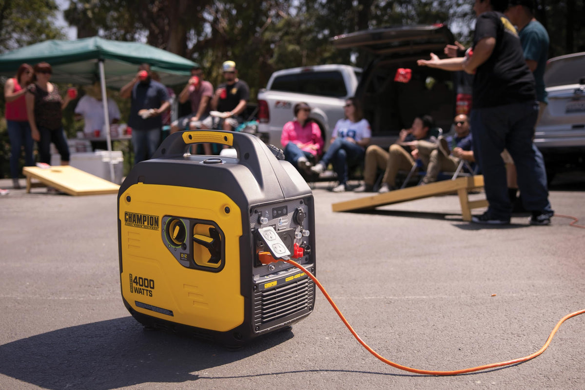 Champion Power Equipment 4000-watt inverter camping setup powering essentials