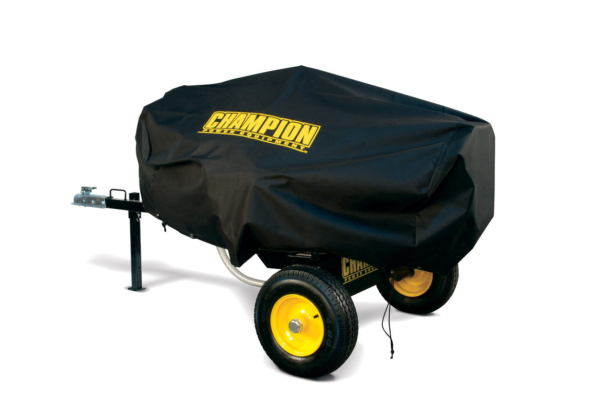 Champion weather-resistant storage cover on a 15-27-ton log splitter protects from sun and rain