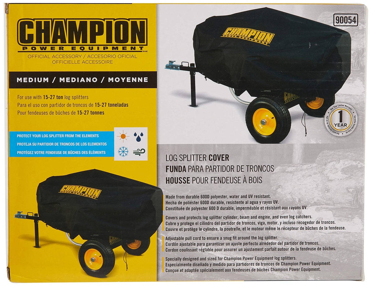 Durable polyester exterior shields Champion log splitter from dirt and debris