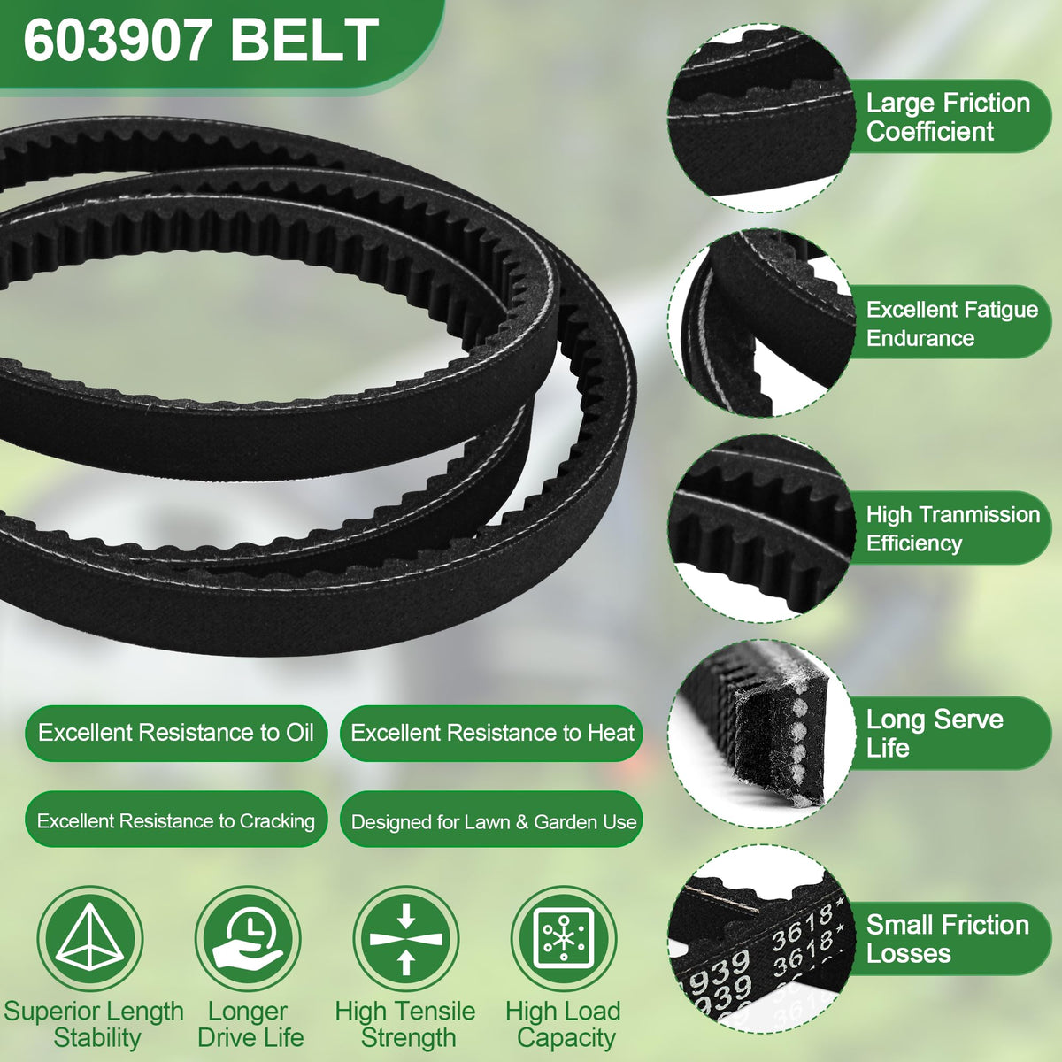 ChangTa belt resists heat and oil for longer mower life.