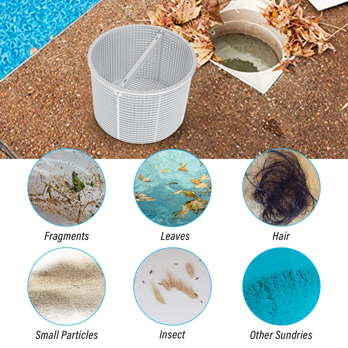 6.5-inch bottom depth of ChangTa skimmer basket aids debris collection without overflow.